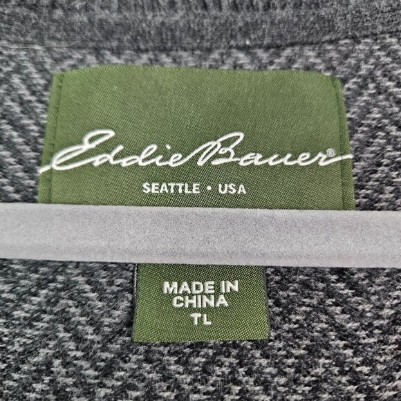 Eddie Bauer Gray/Black Cotton/Cashmere Zig Zag Stripe Knit V-Neck Sweater L Tall - Picture 3 of 6